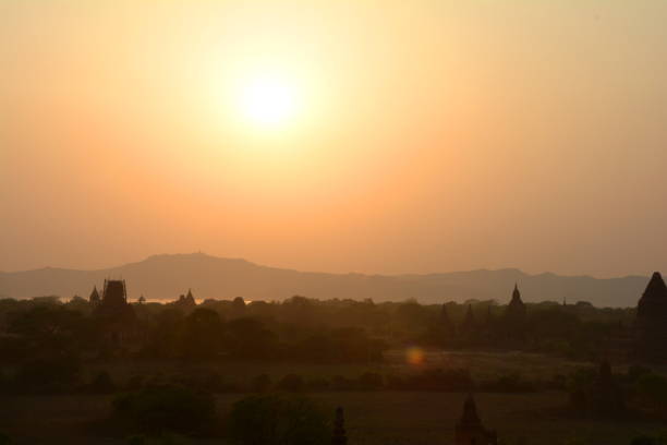 Bagan temples in the sunset, Myanmar stock photo