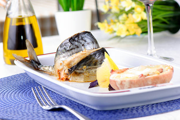 baked mackerel stock photo