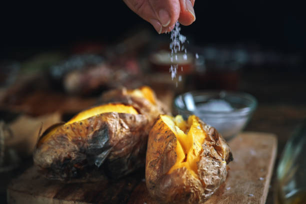 Baked Potato with Sea Salt and Olive Oil stock photo