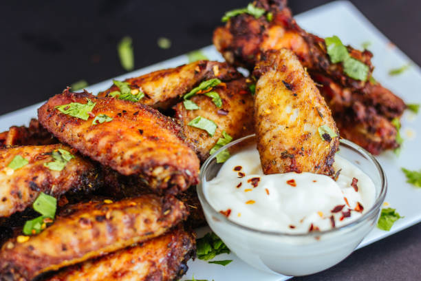 Baked Spicy Chicken Wings stock photo