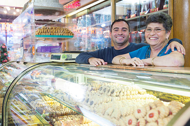 Bakery shop owners stock photo
