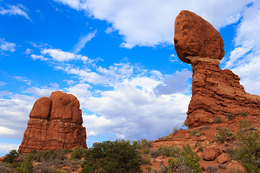 Balanced rock, Arches National Park, Utah. Geological formations. Red rocks. United States of America