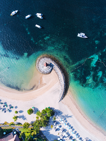 Bali Coast With A Figurative Breakwater Aerial View Stock Photo