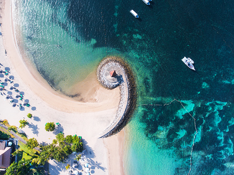 Bali Coast With A Figurative Breakwater Aerial View Stock Photo