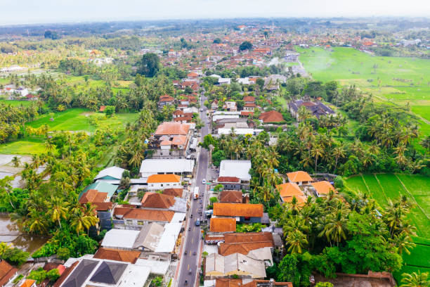 Bali, Ubud from above. Aerial view of the centre of Ubud, Bali. indonesia stock pictures, royalty-free photos & images