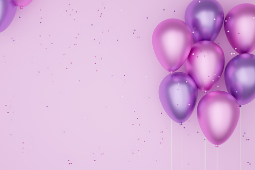 balloons of pink color, pink background.3D illustration.