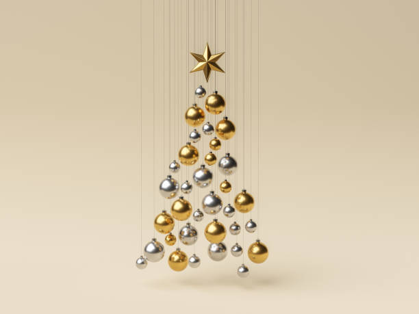 balls hanging in the shape of a christmas tree stock photo