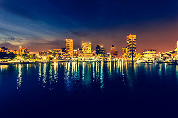Baltimore Cityscape at Night, Maryland, USA Baltimore waterfront in USA inner harbor baltimore stock pictures, royalty-free photos & images