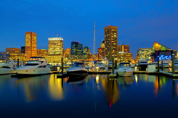 Baltimore Cityscape / Skyline Baltimore Maryland at Dusk (HDR) inner harbor baltimore stock pictures, royalty-free photos & images