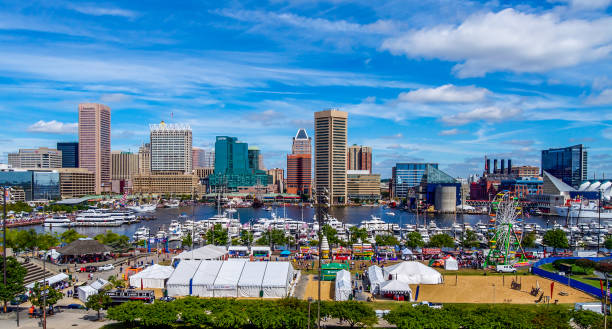 Baltimore Skyline Panoramic From Federal Hill stock photo