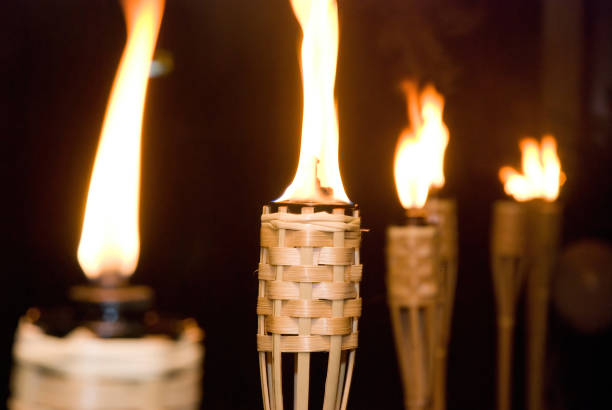 Bamboo oil lamp or Pelita  lebaran night stock pictures, royalty-free photos & images