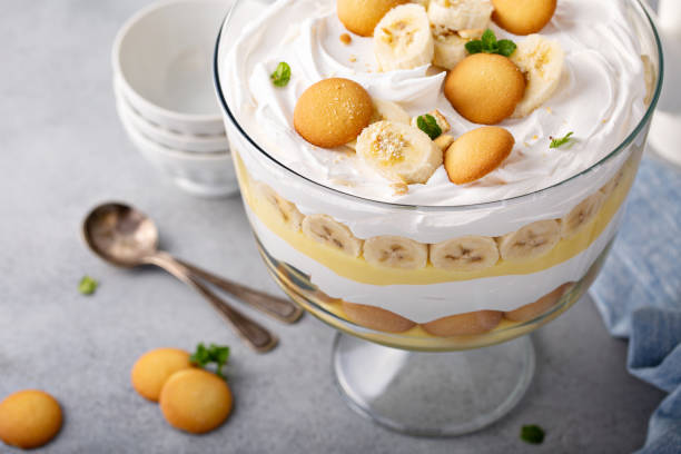 Banana pudding trifle in a large digh stock photo