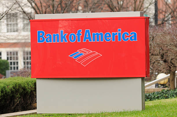 Bank of America sign Knoxville, TN, USA - December 24, 2011:  Close up of Bank of America sign, horizontal.  Sign located on West Main Street in downtown Knoxville, between Locust St. and Walnut Street. bank of america stock pictures, royalty-free photos & images