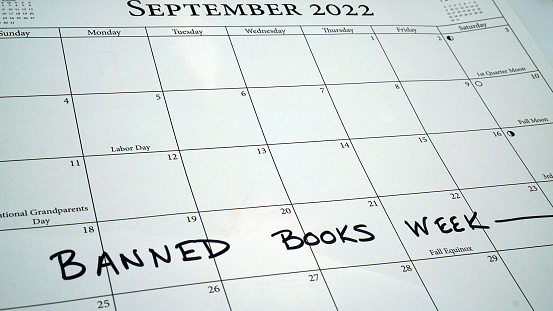 Calendar marked for Banned Book Week in September. Banned Books Week is an annual event celebrating the freedom to read.