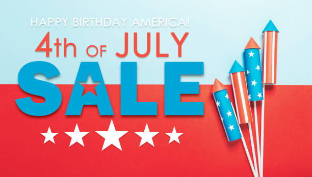 banner sale in honor of Independence Day celebration on July 4 in America stock photo