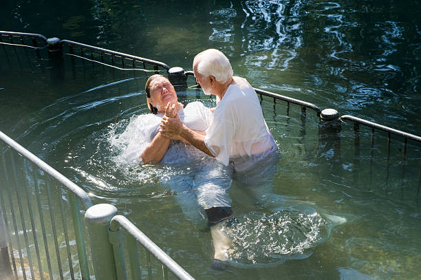 Baptized in Jordan river stock photo