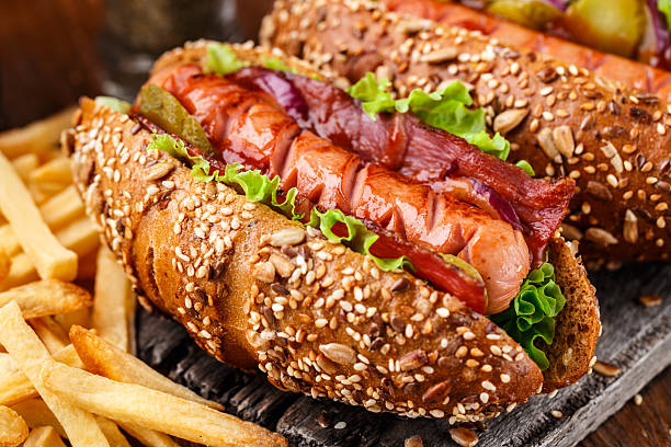 Barbecue grilled hot dog stock photo
