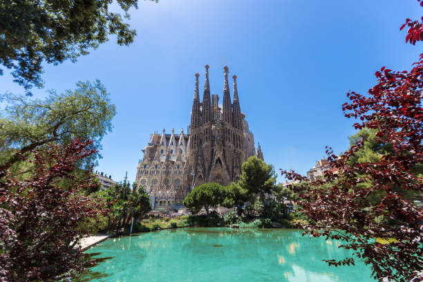 Barcelona city and sagrada familia at sunny day,Spain stock photo