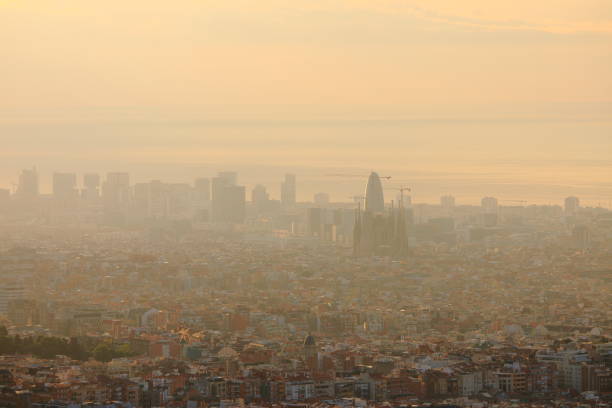 Barcelona sunrise from Collserola mountains stock photo