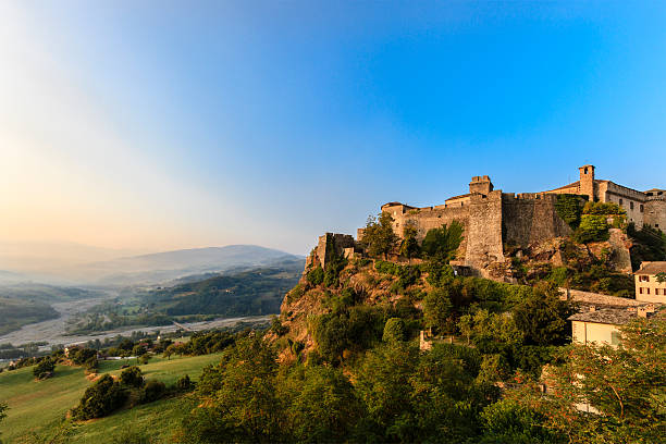 Bardi, Emilia-Romagna, Italy Bardi, Italy - September 21, 2013: The castle of Bardi dates back to the medieval times and is perched on a rocky outcrop, in a very panoramic position. emilia romagna stock pictures, royalty-free photos & images