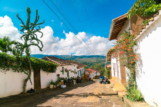 Barichara Most Beautiful Colonial Town in Santander, Colombia Orange Roof Historical Village stock photo