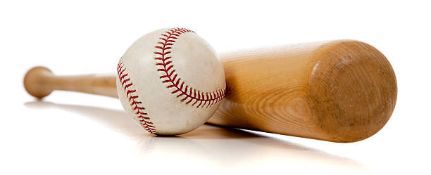 Baseball bat and ball on white background a white leather baseball and a wooden baseball bat on a white background sports bat stock pictures, royalty-free photos & images