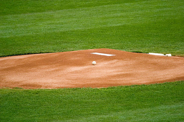 Baseball on Pitchers Mound stock photo