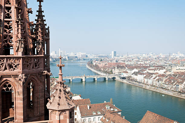 Basel, Switzerland With Rhine And Middle Bridge stock photo
