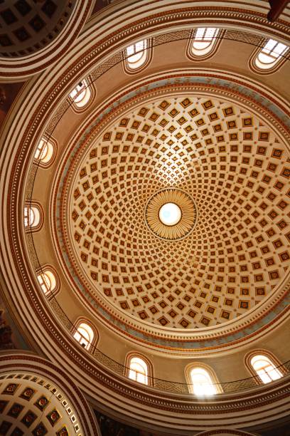 Basilica ceiling, Mosta, Malta. stock photo
