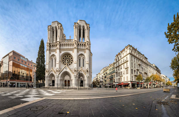 Basilica of Our Lady of the Assumption in Nice, France Panoramic view of Basilica of Our Lady of the Assumption located on Avenue Jean Medecin in Nice, France bbsferrari stock pictures, royalty-free photos & images