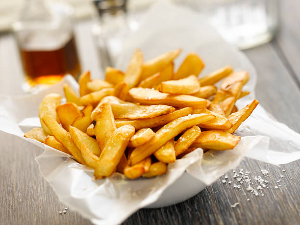 Basket of french fries. stock photo