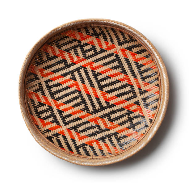 Basket on white background. Traditional handicraft product. stock photo