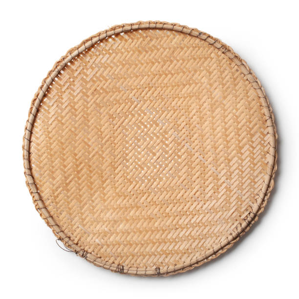 Basket on white background. Traditional handicraft product. stock photo