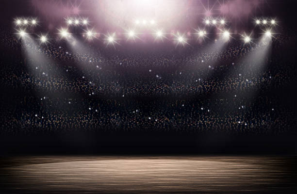 バスケットボールアリーナ背景 - スポットライト ストックフォトと画像