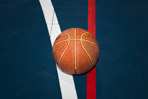 Basketball ball on the court stock photo