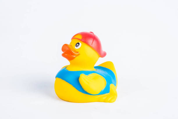 bath duck on white background duck toy Cute rubber duck stock photo