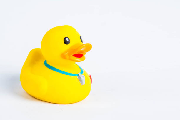 bath duck on white background duck toy Cute rubber duck stock photo