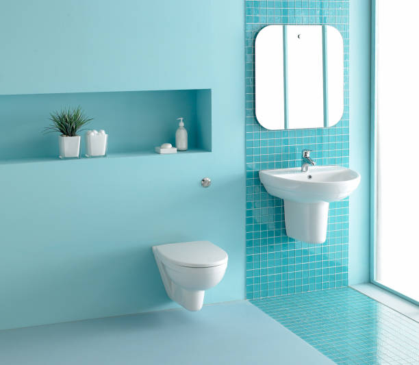 Bathroom in turquoise blue stock photo
