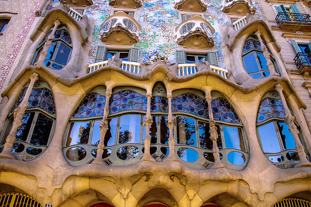 Batllò House Barcelona, Spain - August 25, 2015: Perspective of the main balcony of the Casa Batllò casa mil�� stock pictures, royalty-free photos & images