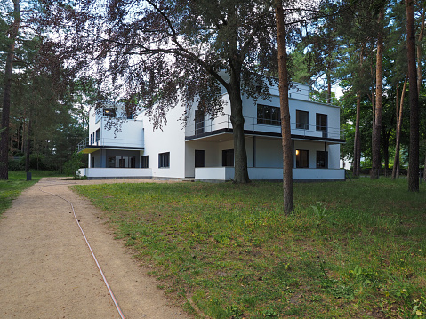 Dessau, Germany - Circa June 2019: Bauhaus masters houses designed in 1925 for Walter Gropius, Laszlo Moholy Nagy, Lyonel Feininger, Georg Muche, Oskar Schlemmer, Wassily Kandinsky and Paul Klee