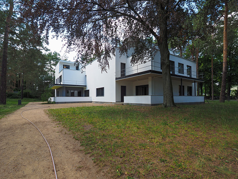 Dessau, Germany - Circa June 2019: Bauhaus masters houses designed in 1925 for Walter Gropius, Laszlo Moholy Nagy, Lyonel Feininger, Georg Muche, Oskar Schlemmer, Wassily Kandinsky and Paul Klee