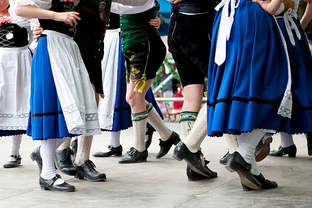 bavarian folk dance at oktoberfest stock photo