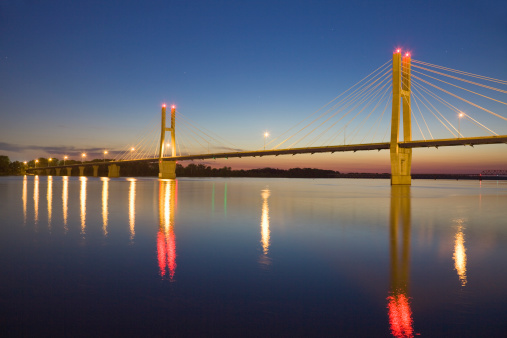 Bayview Bridge Over Mississippi River Quincy Illinois At Dusk Stock