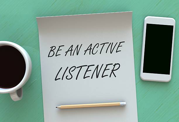 Be An Active Listener, message on paper stock photo