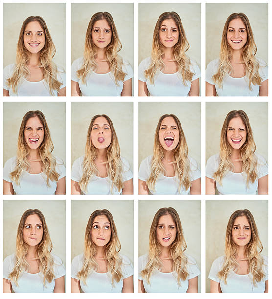 Be whoever you want to be Composite shot of a young woman making various facial expressions in studio facial expression stock pictures, royalty-free photos & images