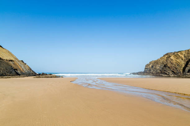 beach and bay, Praia do Carvalhal, Alentejo, Portugal stock photo