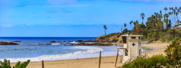 Beach and Pacific ocean in Laguna Beach, tourist destination in California, USA stock photo