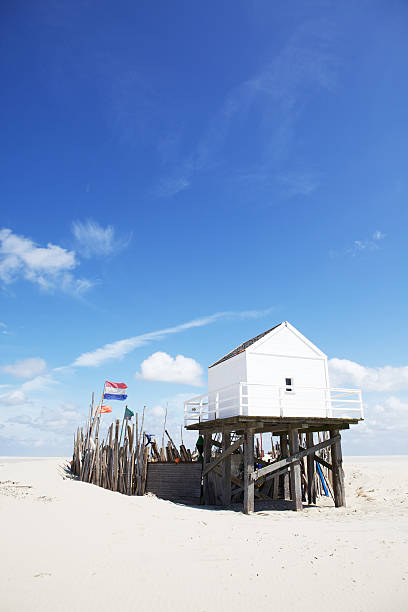 Beach hut on Vlieland stock photo