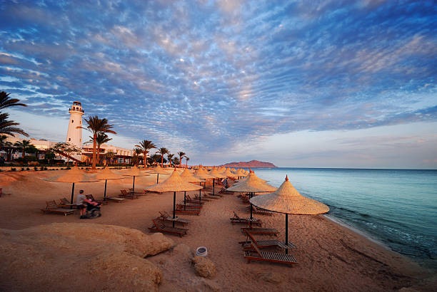 Beach with chairs at Sharm El Sheikh stock photo