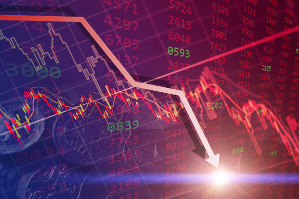Bearish stock financial, bear market chart falling prices down turn from global economic and financial crisis. stock photo